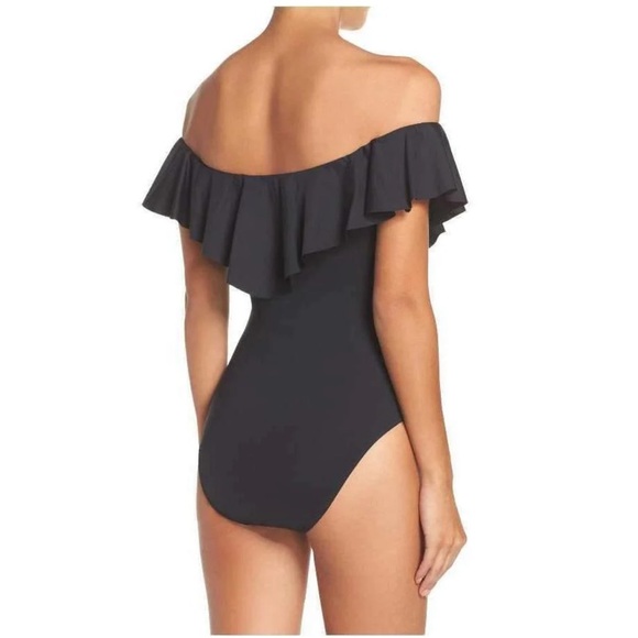 NWT Trina Turk Gypsy Solids Off The Shoulder One Piece Swimsuit Black - Picture 2 of 5